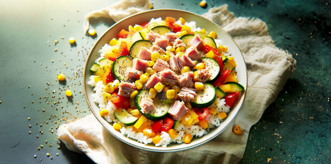 Salade saine et gourmande aux super-aliments, avec graines de chia, légumes colorés et thon – recette équilibrée EIVIE Nature riche en fibres et oméga-3
