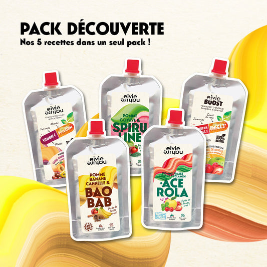 Pack Découverte Eivie Nature – 5 purées de fruits aux super-aliments